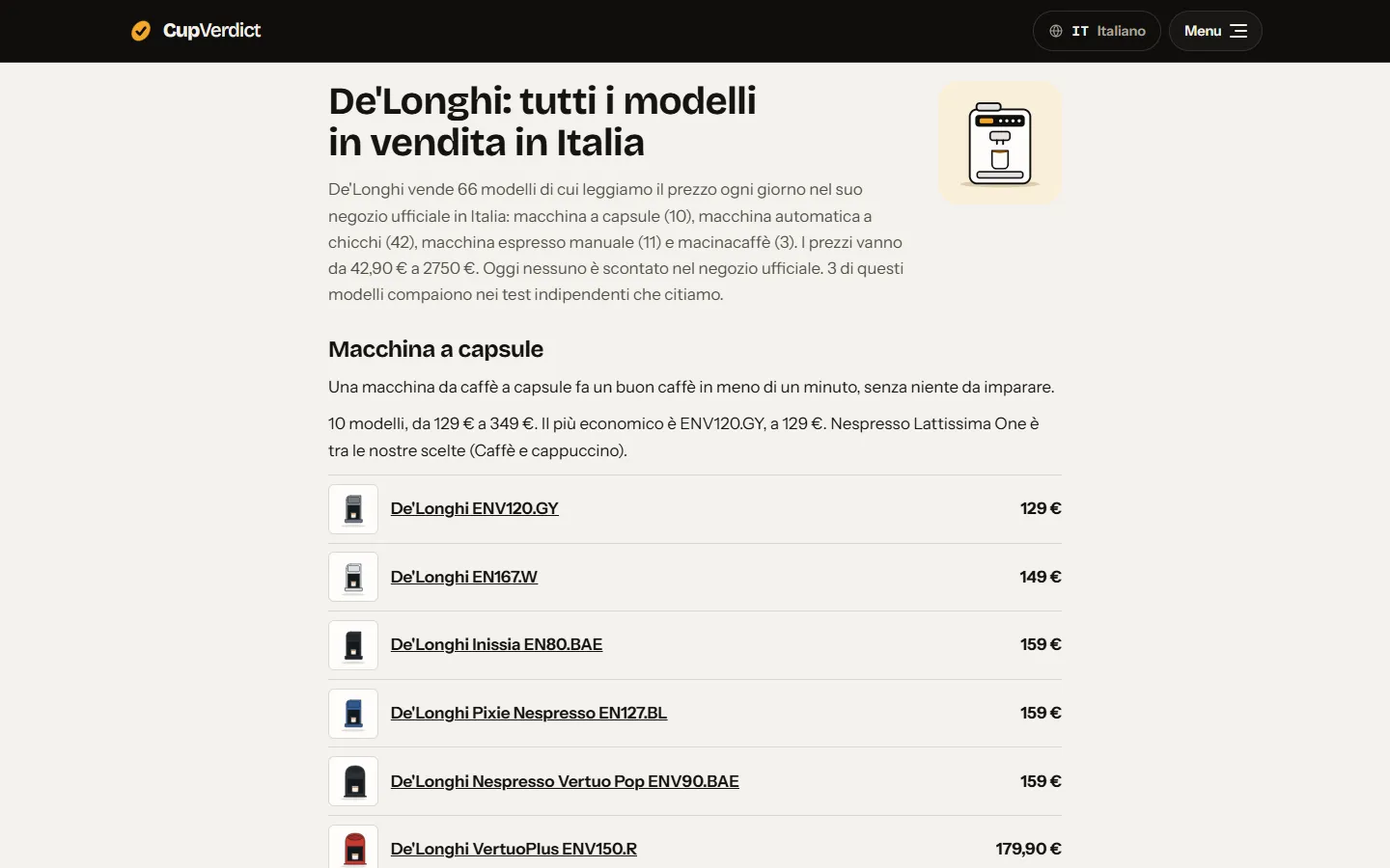 Tutti i modelli di un marchio, per tipo.