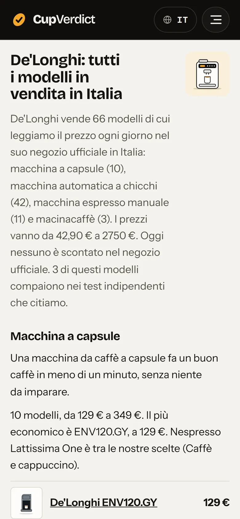 Tutti i modelli di un marchio, per tipo.
