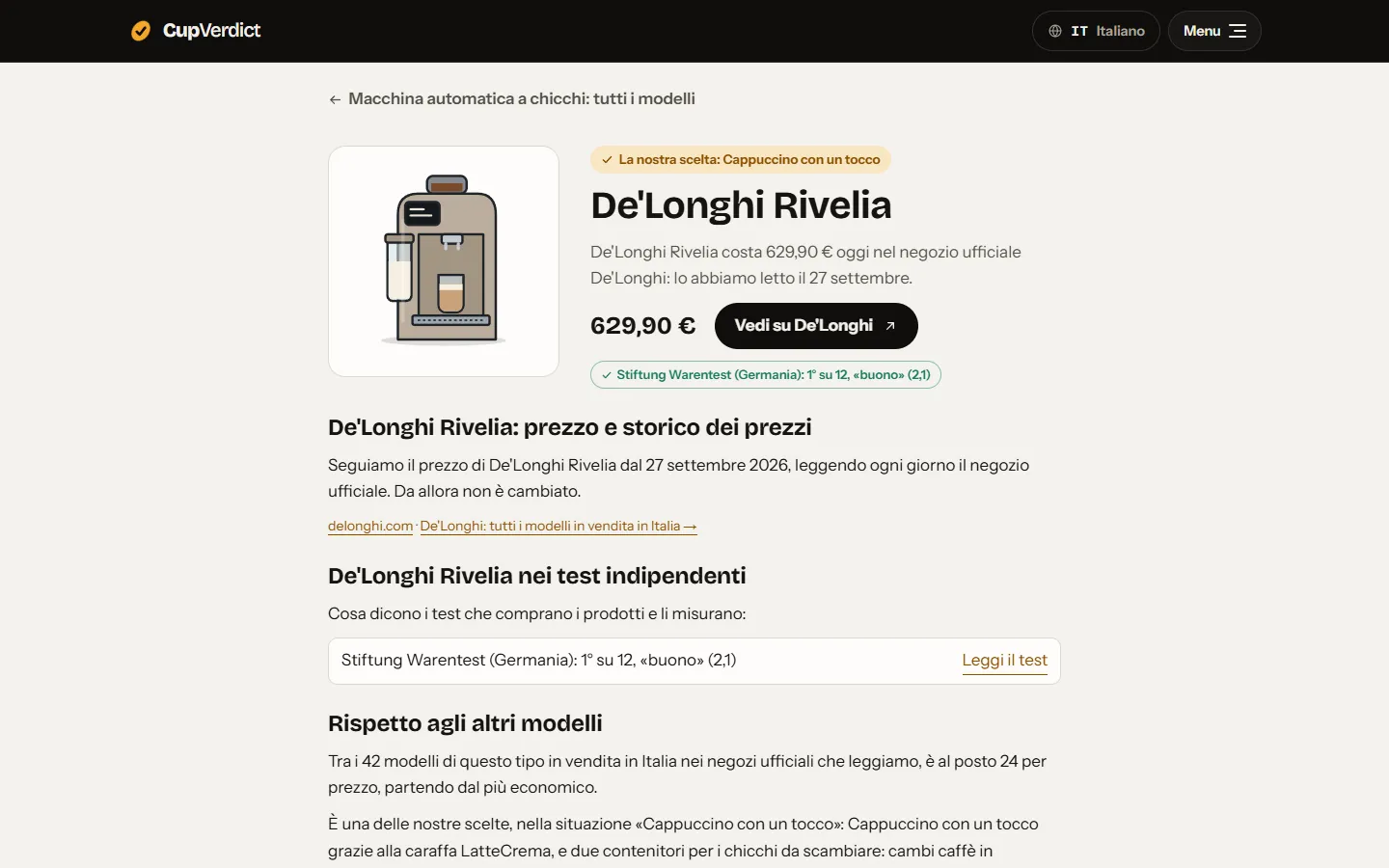 La scheda di un modello: prezzo, test e posto tra gli altri.
