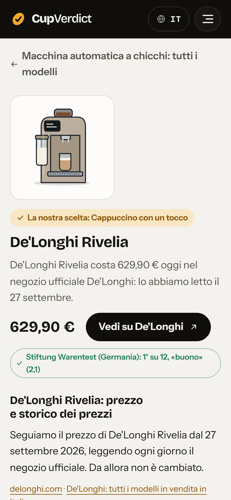 La scheda di un modello: prezzo, test e posto tra gli altri.