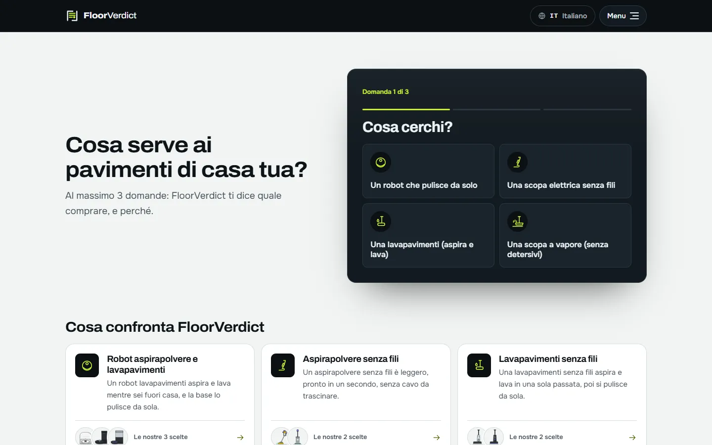 La home: tre domande, poi la risposta.