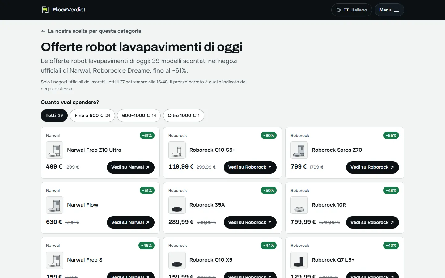 Gli sconti del giorno dai negozi ufficiali, filtrabili per budget.