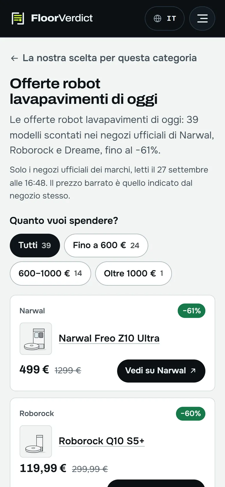 Gli sconti del giorno dai negozi ufficiali, filtrabili per budget.