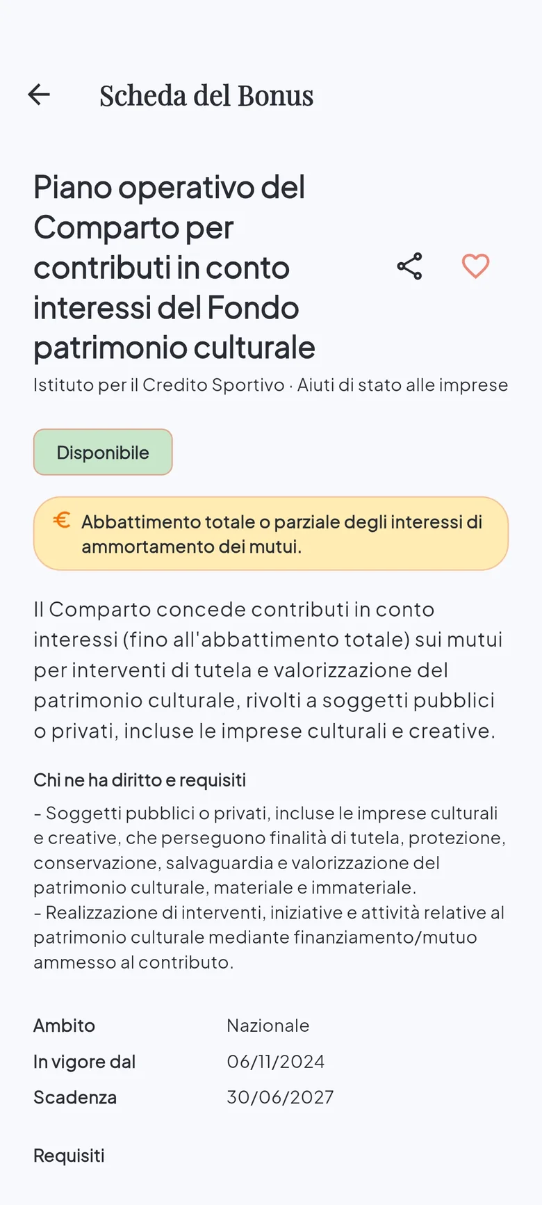 I bonus per te, la scheda di ciascuno e lo storico di quelli visti.
