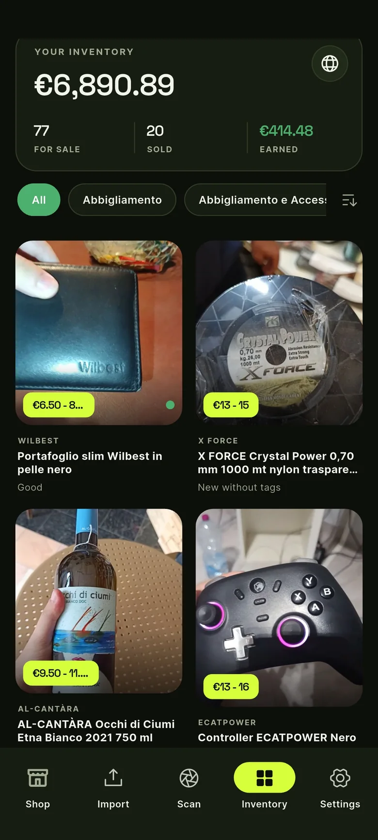 Si riprende l’oggetto, arriva prezzo e annuncio, finisce nell’inventario.
